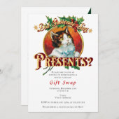 クリスマスキャットギフトスワップクリスマスホリデーシーズンパーティー 招待状 (正面/裏面)