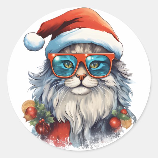 クリスマスキャットクラシック ラウンドシール (正面)