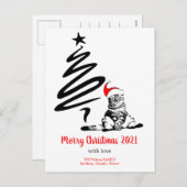 クリスマスキャットサンタハットおもしろいかわいい白黒 シーズンポストカード (正面/裏面)