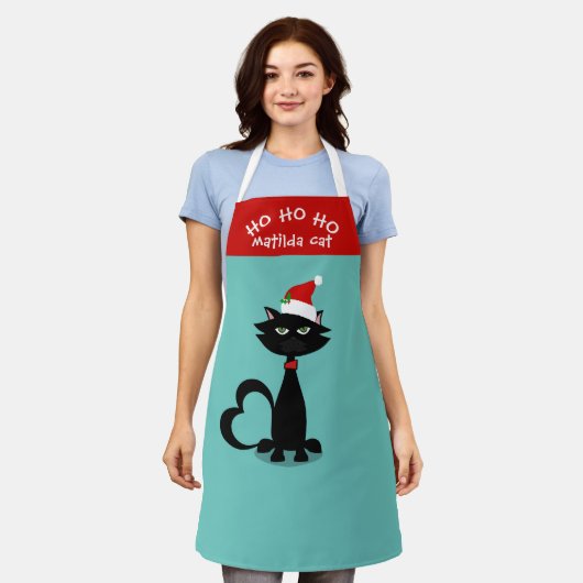 クリスマスキャットサンタハットホホホホリデーエプロン エプロン (着用した状態)