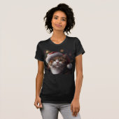 クリスマスキャットサンタハットTシャツ Tシャツ (正面フル)
