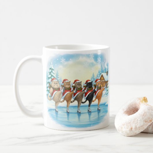 クリスマスキャットスケーター グラス コースター コーヒーマグカップ (ドーナツ)