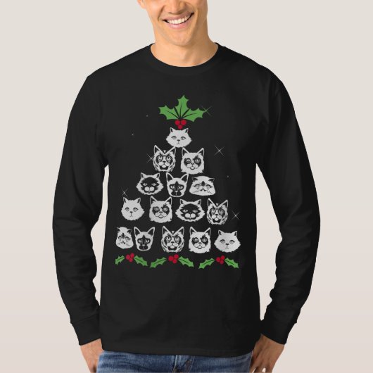 クリスマスキャットツリーおもしろいクリスマス子猫ノベルティ Tシャツ (正面)