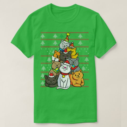 クリスマスキャットツリーキャッツクリスマスおもしろいホリデーキャットプレ Tシャツ (デザイン正面)