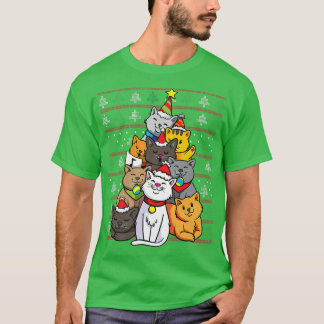 クリスマスキャットツリーキャッツクリスマスおもしろいホリデーキャットプレ Tシャツ