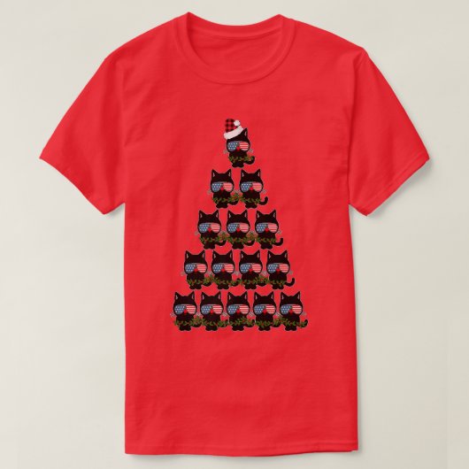 クリスマスキャットツリー愛国プレミアムTシャツ Tシャツ (デザイン正面)