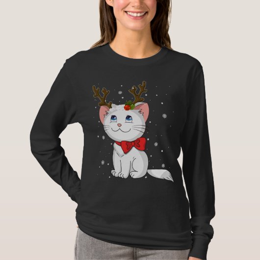 クリスマスキャットトナカイ〔雄ジカの〕枝角 Tシャツ (正面)