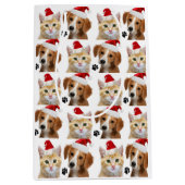クリスマスキャットドッグかわいい赤い白いクリスマス休日 ミディアムペーパーバッグ (正面)