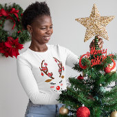 クリスマスキャットハンバグサンタハットウィメンズ長袖 Tシャツ