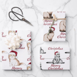 クリスマスキャットパターン ラッピングペーパーシート