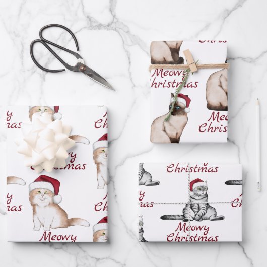 クリスマスキャットパターン ラッピングペーパーシート (正面)