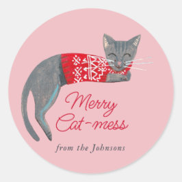 クリスマスキャットピンクホリデー ラウンドシール