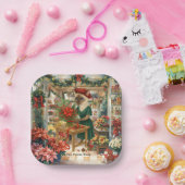 クリスマスキャットフローリストが花を飾っている ペーパープレート (パーティー)