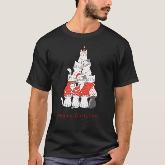 クリスマスキャットメウィークリスマスキャットクリスマスツリー Tシャツ (正面)