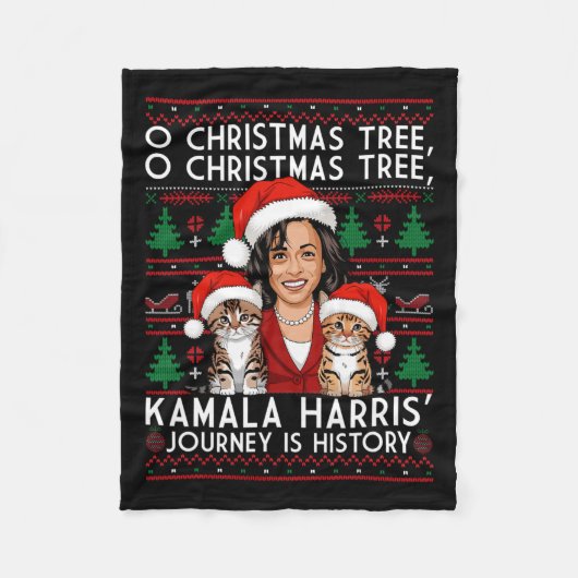 クリスマスキャットレディースフォーカマラサンタオーナメントパージ フリースブランケット (正面)