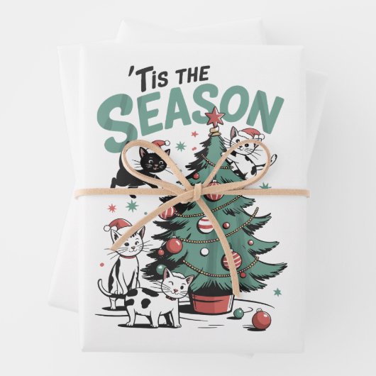 クリスマスキャットレトロティスザシーズンムワイCatmas ラッピングペーパーシート (インサイチュ)