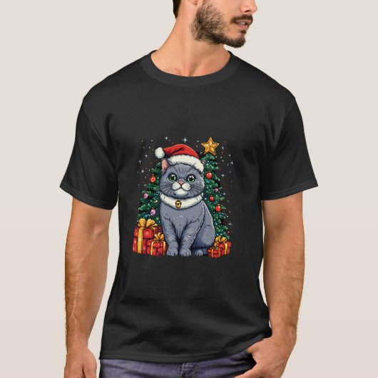 クリスマスキャット付きクリスマスキャットBritish Shorthair Tシャツ (正面)