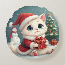 クリスマスキャット円形クッション