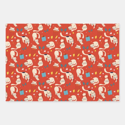 クリスマスキャット北欧の明るいパタモダンーン ラッピングペーパーシート (正面3)