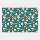クリスマスキャット北欧の明るいパタモダンーン ラッピングペーパーシート (正面2)