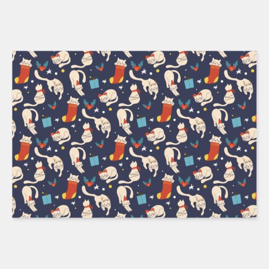 クリスマスキャット北欧の明るいパタモダンーン ラッピングペーパーシート (正面)