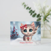 クリスマスキャット子猫とツリーホリデーハガキ シーズンポストカード (スタンド正面)