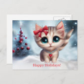 クリスマスキャット子猫とツリーホリデーハガキ シーズンポストカード (正面/裏面)