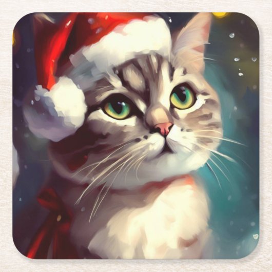 クリスマスキャット2 スクエアペーパーコースター (正面)