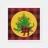 クリスマスキャット、ツリーと赤バッファローは田舎風の大草原 スタンダードカクテルナプキン (正面)