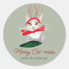 クリスマスキャット トナカイ ホリデー ラウンドシール