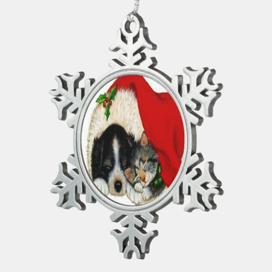 クリスマスキャット&ドッグスノーフレークオーナメント スノーフレークピューターオーナメント (右)
