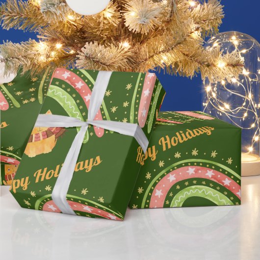 クリスマスキャット&レインボーラッピング紙 ラッピングペーパー (クリスマス)