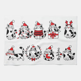 クリスマスキャット 赤 黒 白 キッチンタオル