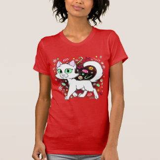 クリスマスキャットTシャツ (赤) Tシャツ