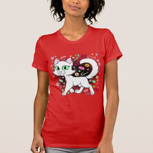 クリスマスキャットTシャツ (赤) Tシャツ (正面)