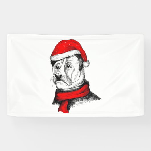 クリスマスキャップ付き犬 横断幕 (横)
