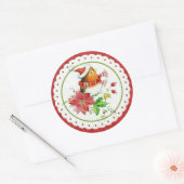 クリスマスキャップ&スカーフを着た可愛い小さなバーディ ラウンドシール (封筒)