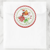 クリスマスキャップ&スカーフを着た可愛い小さなバーディ ラウンドシール (バッグ)