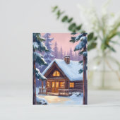 クリスマスキャビンの森の冬の雪 シーズンポストカード (スタンド正面)