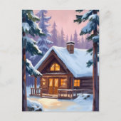 クリスマスキャビンの森の冬の雪 シーズンポストカード (正面)