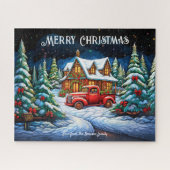 クリスマスキャビンスノーパインフォレストハッピーホリデーアート ジグソーパズル (横)