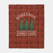 クリスマスキャビンファミリー名レッドプレイド フリースブランケット (正面)