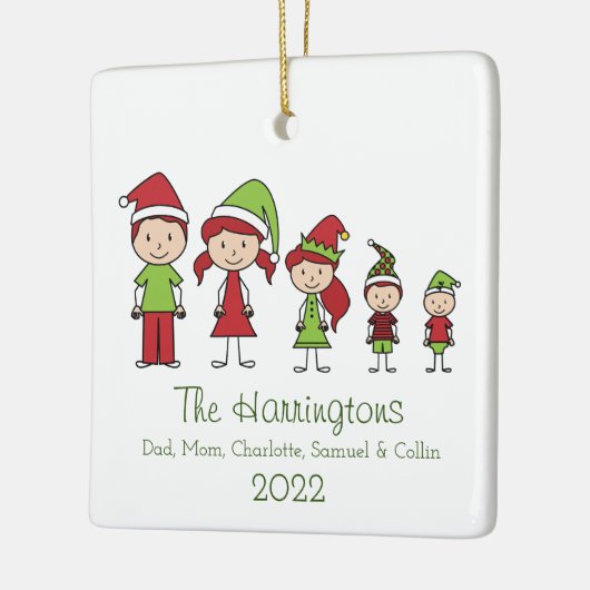 クリスマスキャラクターかわいいパーソナライズされた家族 セラミックオーナメント (左)