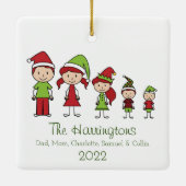 クリスマスキャラクターかわいいパーソナライズされた家族 セラミックオーナメント (裏面)