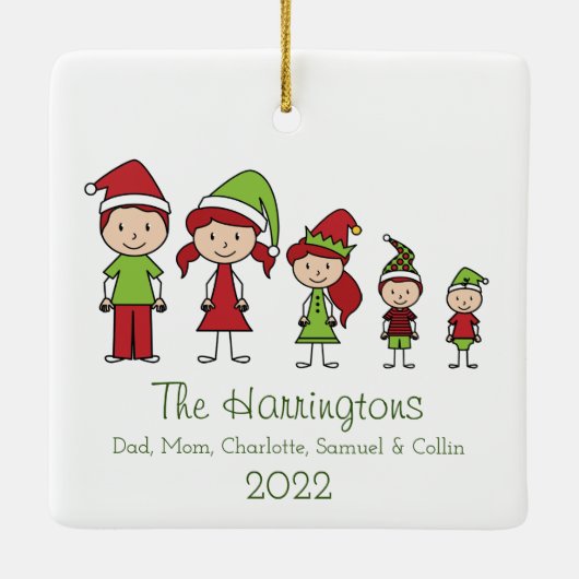 クリスマスキャラクターかわいいパーソナライズされた家族 セラミックオーナメント (裏面)