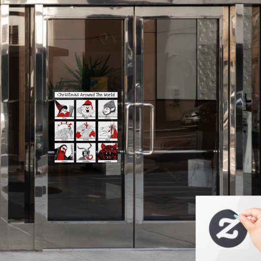 クリスマスキャラクターズアラウンドザワールドイラストレーション ウィンドウサイン (オフィスドア)