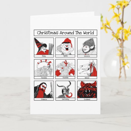 クリスマスキャラクターズアラウンドザワールドイラストレーション カード (黄色い花)