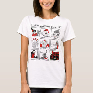 クリスマスキャラクターズアラウンドザワールドイラストレーション Tシャツ