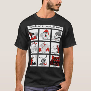 クリスマスキャラクターズアラウンドザワールドイラストレーション Tシャツ