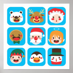 クリスマスキャラクター顔 ポスター
